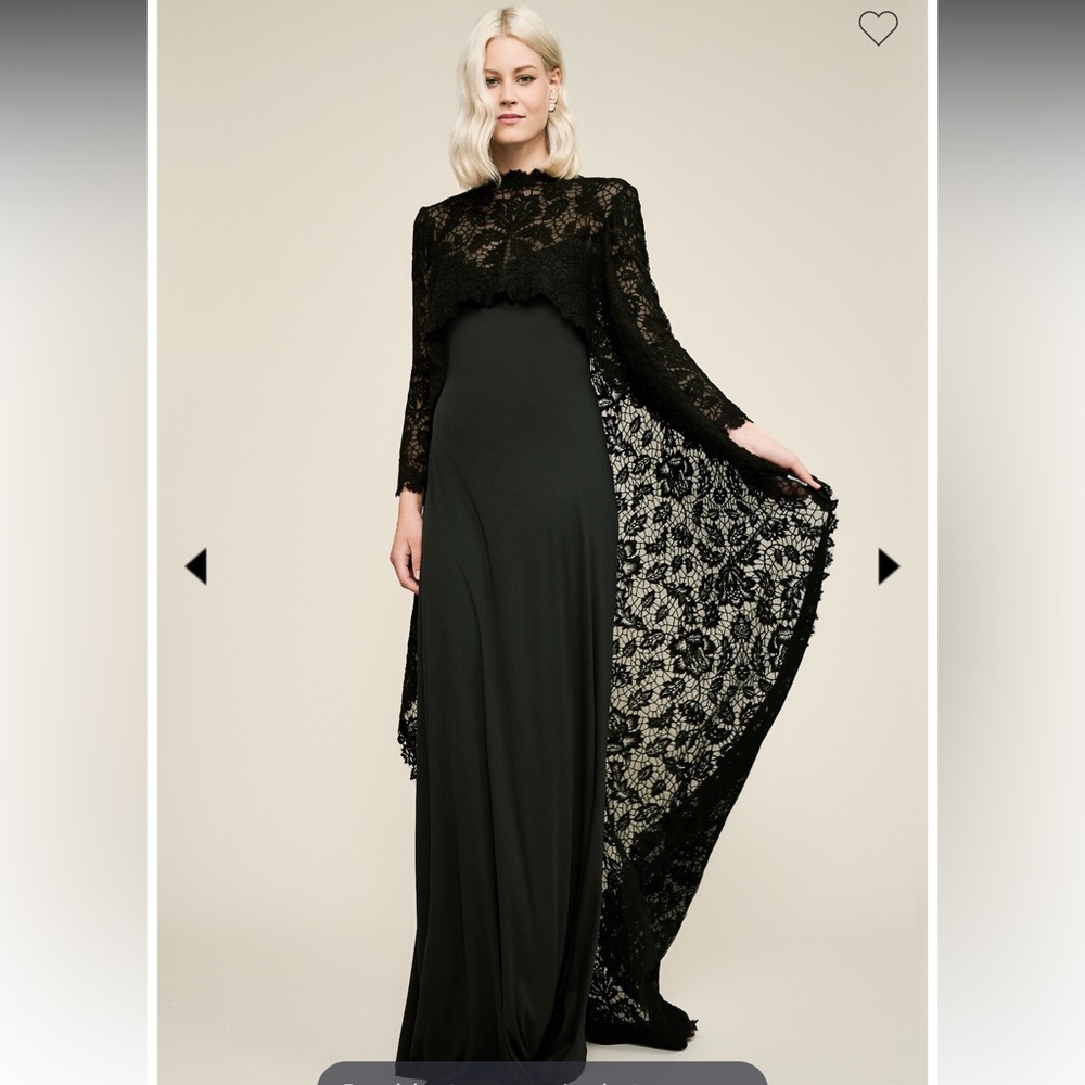 Tadashi shoji cardea black high low lace cape L large